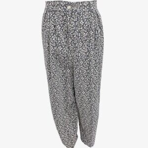 90s Vintage Floral Tapered Pants Womens Small Navy Blue Pink‎ Pleated High Waist